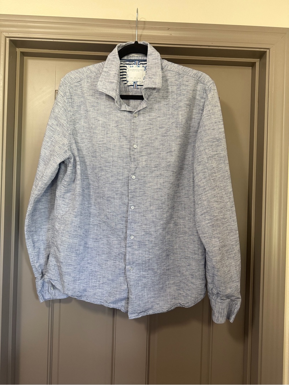 Denim & Flower Heathered Light Blue Casual Button-Down Men’s Shirt Size L